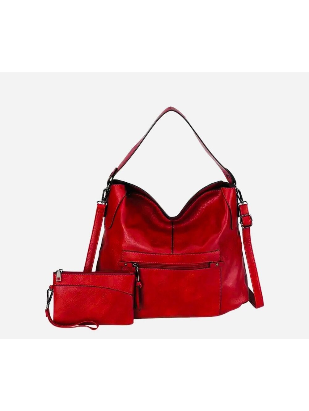 New -Gorgeous -2Pcs -Vintage Style Faux Leather Shoulder Bag/Tote Set -Red